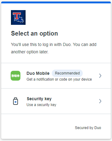 Duo mobile select screen. Select Duo Mobile recommended