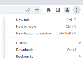 Browser options dropdown from top right corner. Select New Incognito window