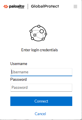 Login screen for VPN. Enter your Tech Username and Password and hit the Connect button.