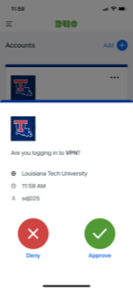 Push notification screen from DUO MFA. Hit the Approve button