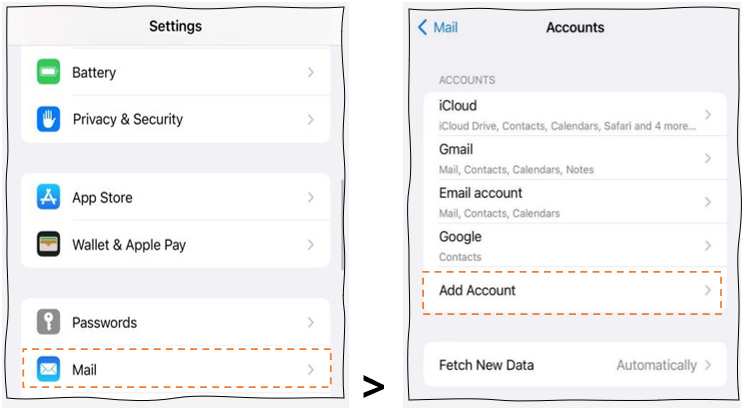 Apple mail settings add account