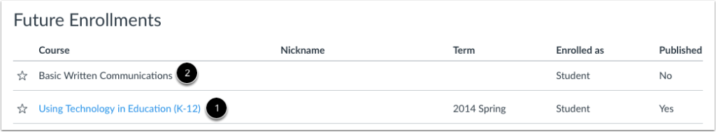 Canvas Future Enrollments Section