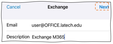 Microsoft Exchange enter email screen