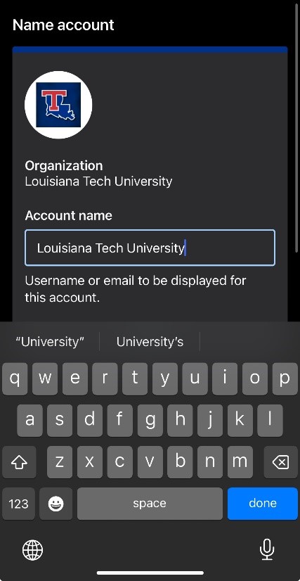 Enter Louisiana Tech University in Account name section