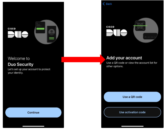Select Continue then Use a QR code