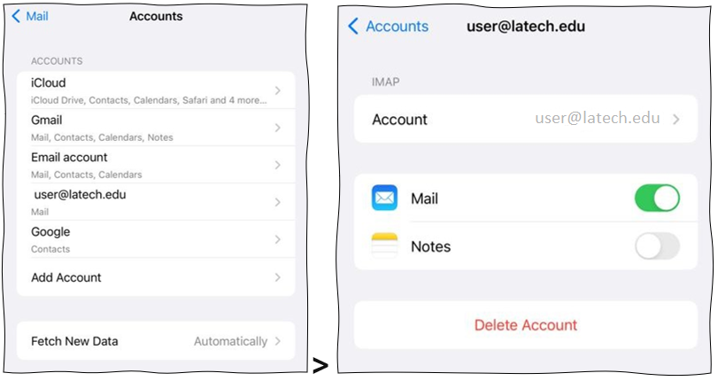 IOS Mail account screen