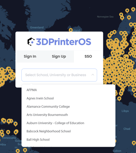 School selection drop down on 3dprinteros