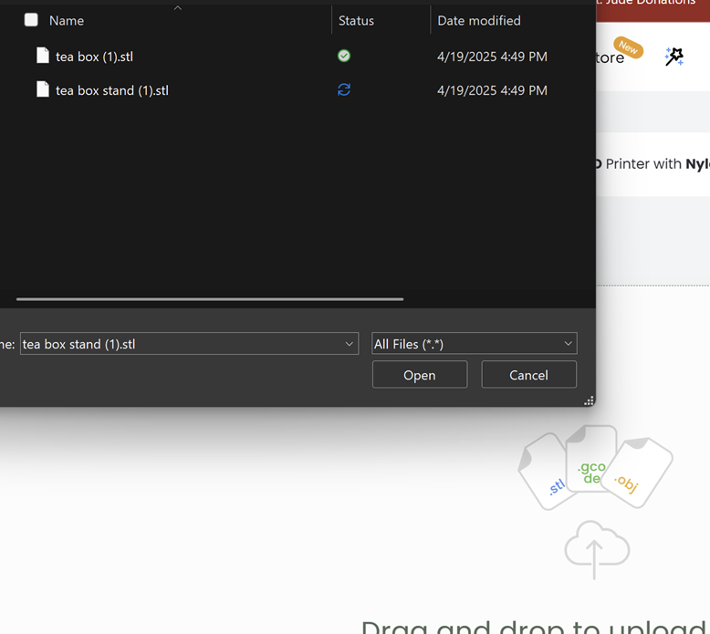View of a file explorer with stl files