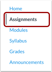 The Assigments link in the Canvas Course Navigation menu.