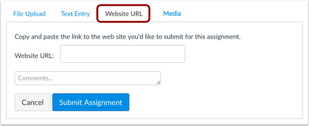 The Canvas website URL upload page.