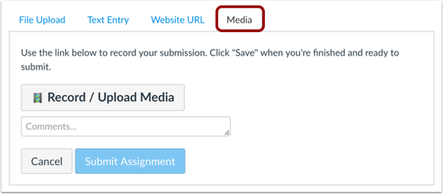 The Canvas media upload page.