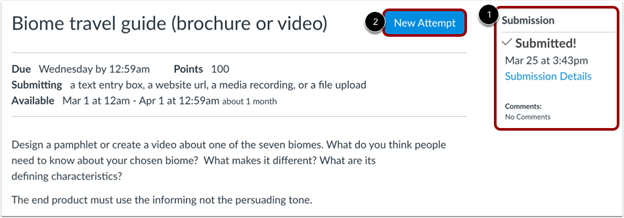 A popup showing that an assignment was submitted.