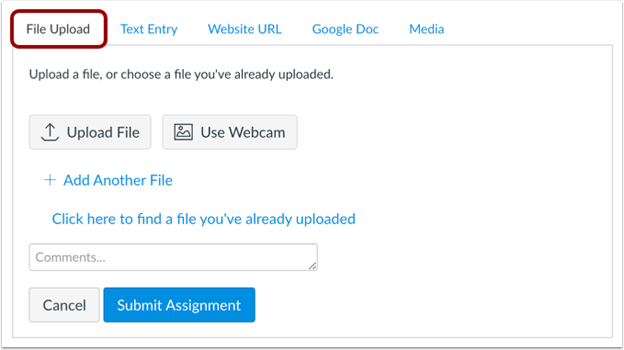 The Canvas file upload page.