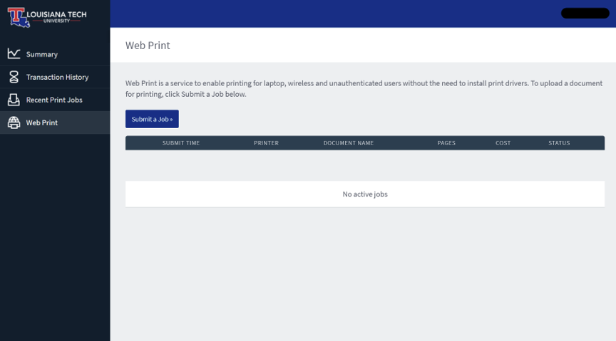 Web print button located on the left menu