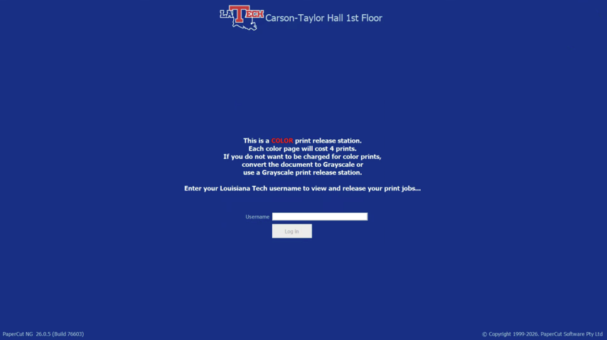 Print station with a blue screen