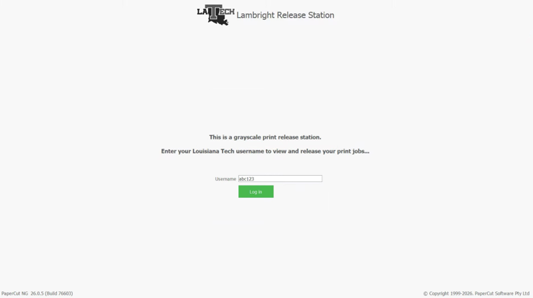 Print station login page